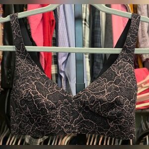 Lululemon Athletica Size 34B Black and Tan Lace Print Bra